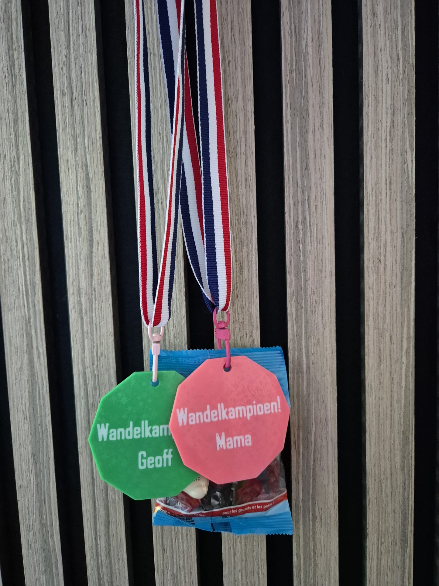 Gepersonaliseerd medaille Wandelkampioen met snoepzakje